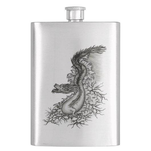 中国ドラゴン、黒と白のデザインでTattoostyl フラスク (正面)