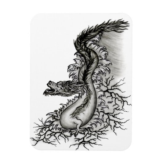 中国ドラゴン、黒と白のデザインでTattoostyl マグネット (縦)