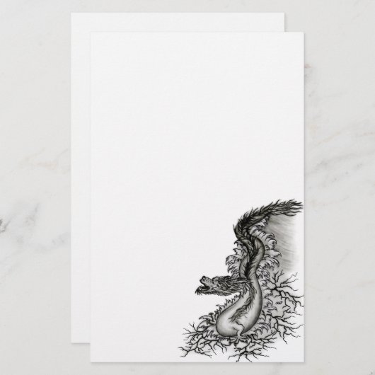 中国ドラゴン、黒と白のデザインでTattoostyl 便箋 (正面/裏面)