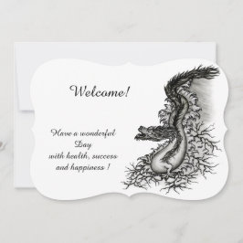 中国ドラゴン、黒と白のデザインでTattoostyl 招待状