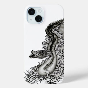 中国ドラゴン、黒と白のデザインでTattoostyl iPhone 15ケース