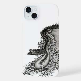 中国ドラゴン、黒と白のデザインでTattoostyl iPhone 15 Plusケース