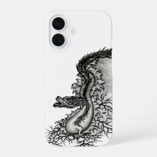 中国ドラゴン、黒と白のデザインでTattoostyl iPhone 16ケース (裏面)