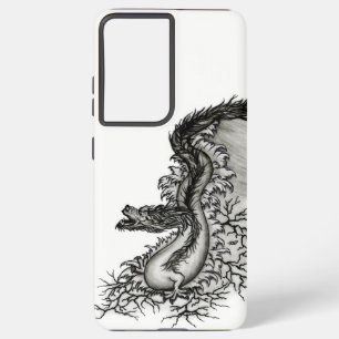 中国ドラゴン、黒と白のデザインでTattoostyl Samsung Galaxy S21 Ultraケース