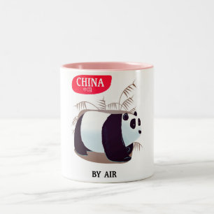 中国パンダの旅行ポスター ツートーンマグカップ