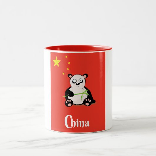 中国パンダの旅行ポスター ツートーンマグカップ (中央)