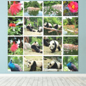 中国パンドラ(pandas)，クジャク，フラミンゴ，花 キャンバスプリント (インサイチュ (ウッドフロア))