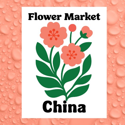 中国フラワーマーケット サンゴ色の芍薬とグリーンリーフ ポストカード