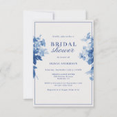 中国ブルーウォーターカラーフローラブライダルシャワー 招待状 (正面)