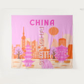中国上海のピンクの旅の芸術 タペストリー (正面(横))