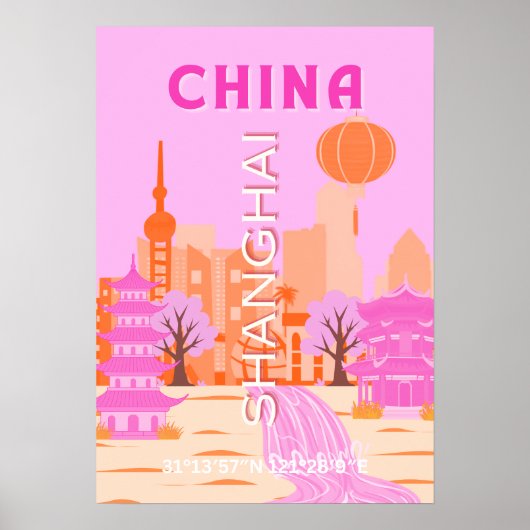 中国上海のピンクの旅の芸術 ポスター (正面)