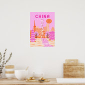 中国上海のピンクの旅の芸術 ポスター (キッチン)