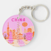 中国上海のピンクの旅アート キーホルダー (裏面)
