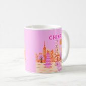 中国上海のピンクの旅アート コーヒーマグカップ (正面右)