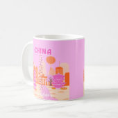 中国上海のピンクの旅アート コーヒーマグカップ (正面左)