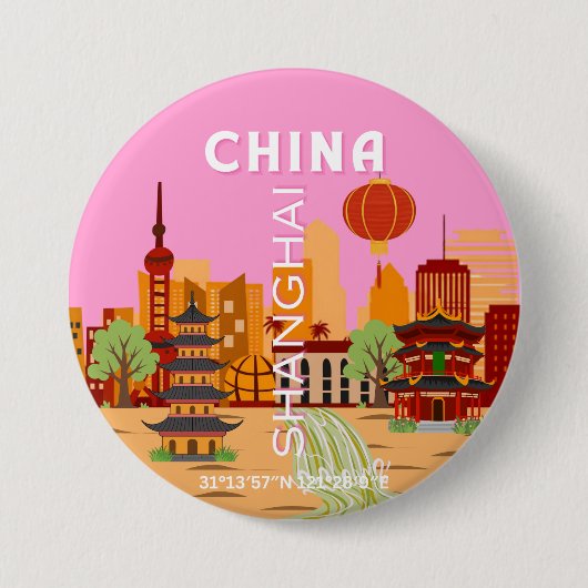 中国上海の旅アート 缶バッジ (正面)