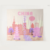 中国上海の淡彩色トラベルアート タペストリー (正面(横))