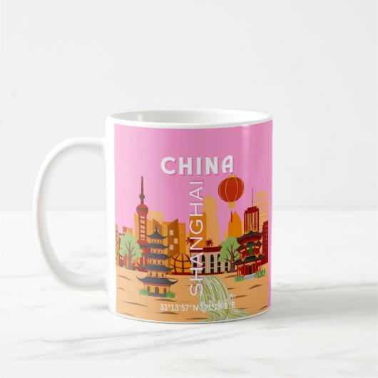 中国上海旅行アート コーヒーマグカップ (左)