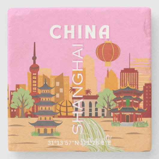 中国上海旅行アート ストーンコースター (正面)