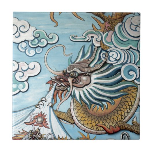 中国仏教寺院の龍壁画 タイル (正面)