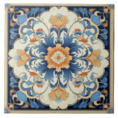 中国伝統的オレンジインクフラワーアート2 タイル (正面)