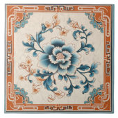 中国伝統的オレンジインクフラワーアート3 タイル (正面)