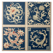 中国伝統的オレンジインクフラワーアート4 タイル (正面)