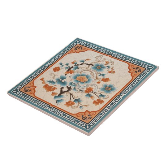 中国伝統的オレンジインクフラワーアート6 タイル (側面)