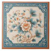 中国伝統的オレンジインクフラワーアート7 タイル (正面)