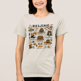 中国北京レトロ旅行地図Tシャツ トライブレンドTシャツ