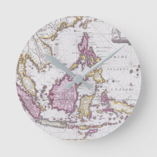 中国及びインドネシア  1710年の地図 ラウンド壁時計