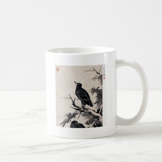 中国古来の黒白の水墨画 コーヒーマグカップ (右)