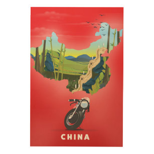 中国図解入りの、写真付きの地図旅行ポスター ウッドウォールアート