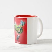 中国図解入りの、写真付きの地図旅行ポスター ツートーンマグカップ (正面右)