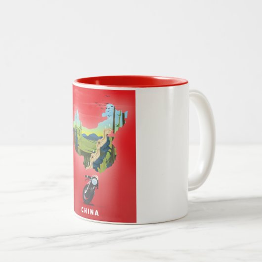 中国図解入りの、写真付きの地図旅行ポスター ツートーンマグカップ (正面右)