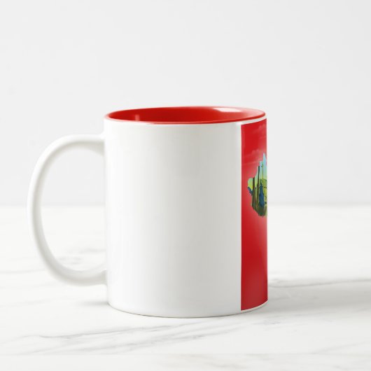 中国図解入りの、写真付きの地図旅行ポスター ツートーンマグカップ (左)