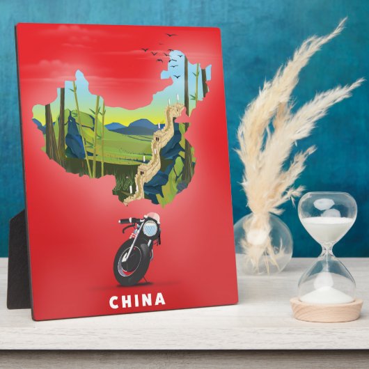 中国図解入りの、写真付きの地図旅行ポスター フォトプラーク (側面)