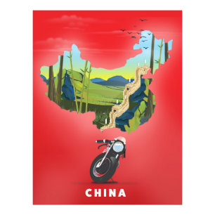 中国図解入りの、写真付きの地図旅行ポスター フォトプリント