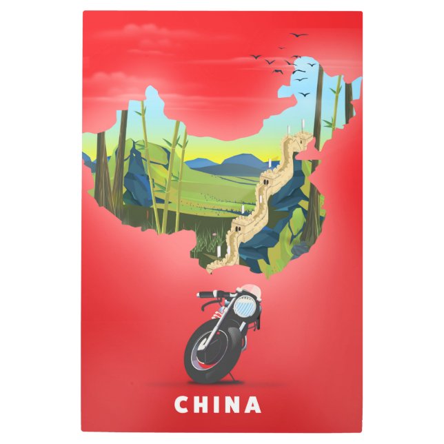 中国図解入りの、写真付きの地図旅行ポスター メタルプリント (正面)