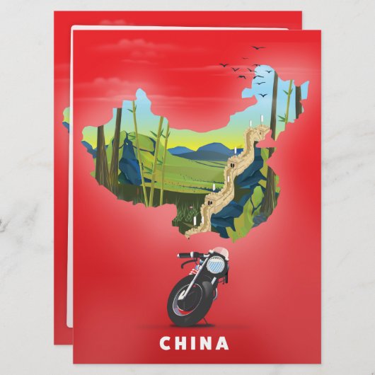 中国図解入りの、写真付きの地図旅行ポスター 招待状 (正面/裏面)