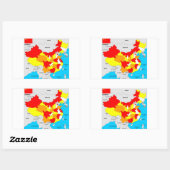 中国国の政治地図国旗 長方形シール (シート)