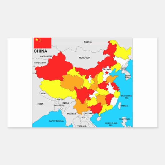中国国の政治地図国旗 長方形シール (正面)