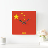 中国国旗愛国 スクエア壁時計 (ホーム)
