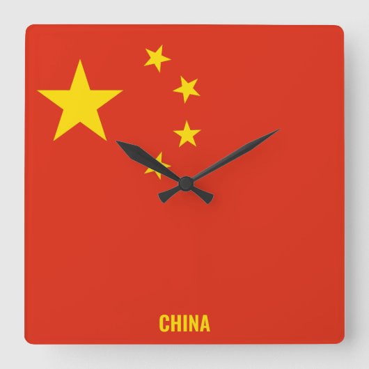 中国国旗愛国 スクエア壁時計 (正面)