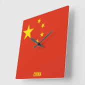 中国国旗愛国 スクエア壁時計 (傾斜)