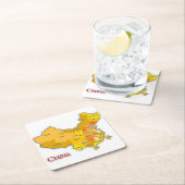 中国地図コースター:グローバルつながり スクエアペーパーコースター (インサイチュ)