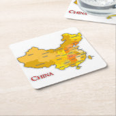 中国地図コースター:グローバルつながり スクエアペーパーコースター (アングル)