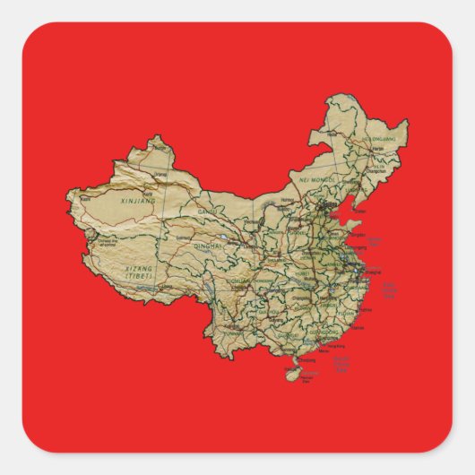 中国地図ステッカー スクエアシール (正面)