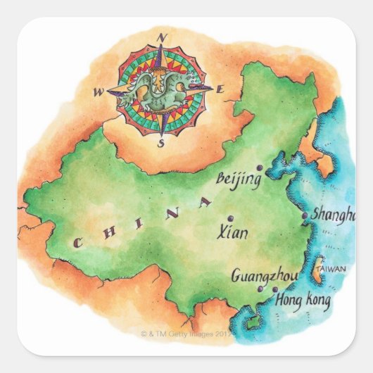 中国地図 スクエアシール (正面)