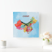 中国地図 スクエア壁時計 (ホーム)